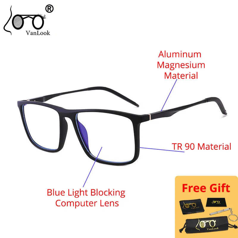 Blue Light Blocking Computer Glasses Women Men Big Square TR90 Aluminum Magnesium Eyewear Frame For Prescription Spectacle UV400