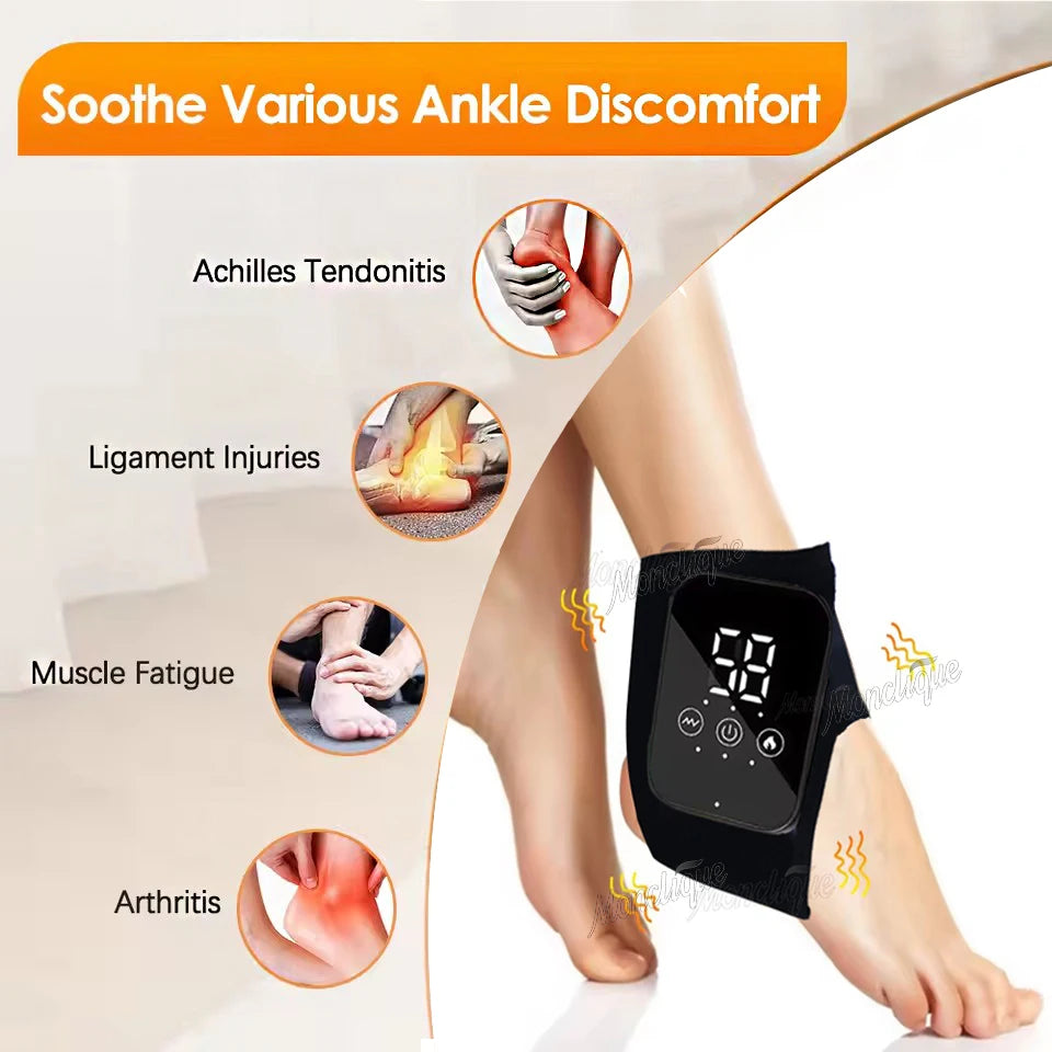 Electric Foot Ankle Massager with 3 Gears Vibration Hot Compress Ankle Support Blood Circulation Braces USB Plug Rechargeable