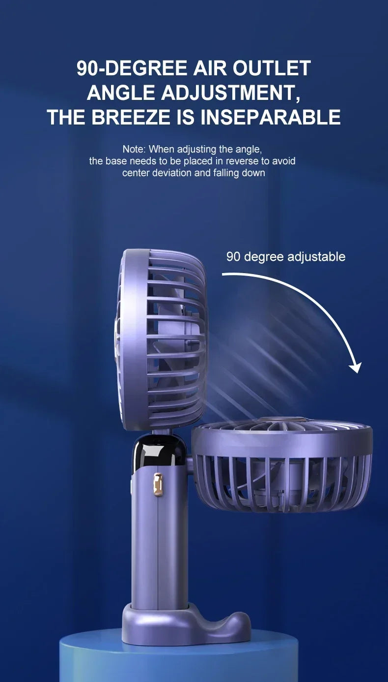 Portable Handheld Mini Fan 3000mAh Foldable Neck Hanging Fans 5 Speed Adjust USB Charge Fan with Phone Stand and Display Screen