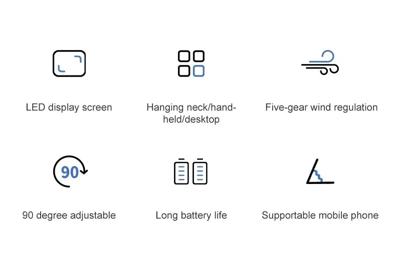 Portable Handheld Mini Fan 3000mAh Foldable Neck Hanging Fans 5 Speed Adjust USB Charge Fan with Phone Stand and Display Screen