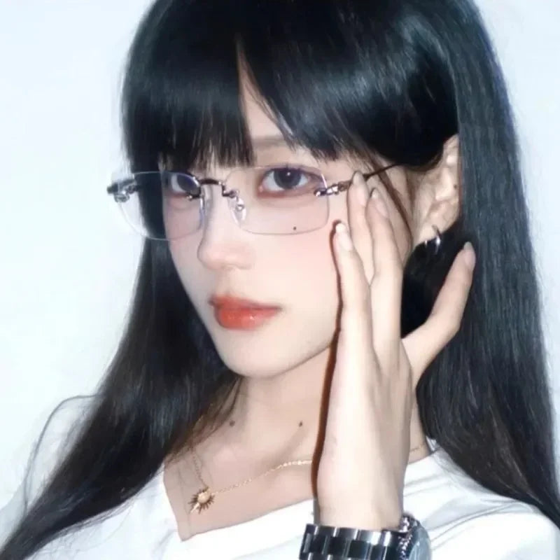 Blue Light Blocking Glasses Square Rimless Eyeglasses for Women Men Designer Retro Shade Eyewear UV400 Silver Computer Glasses