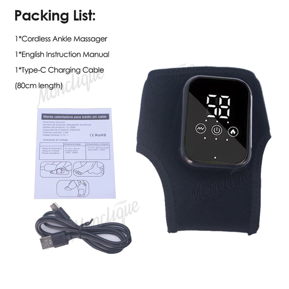 Electric Foot Ankle Massager with 3 Gears Vibration Hot Compress Ankle Support Blood Circulation Braces USB Plug Rechargeable