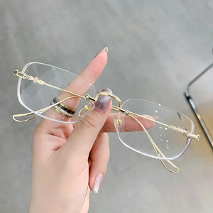 Square Rimless Eyeglasses Women Men Blue Light Blocking Glasses Designer Retro Shade Eyewear UV400 Silver Computer Glasses