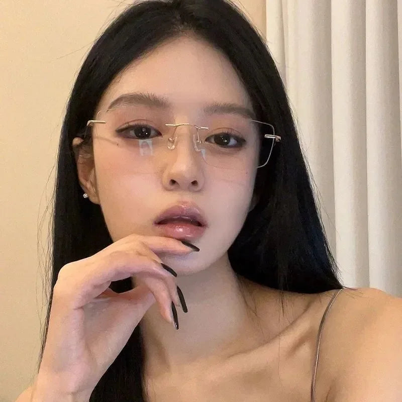 Blue Light Blocking Glasses Square Rimless Eyeglasses for Women Men Designer Retro Shade Eyewear UV400 Silver Computer Glasses