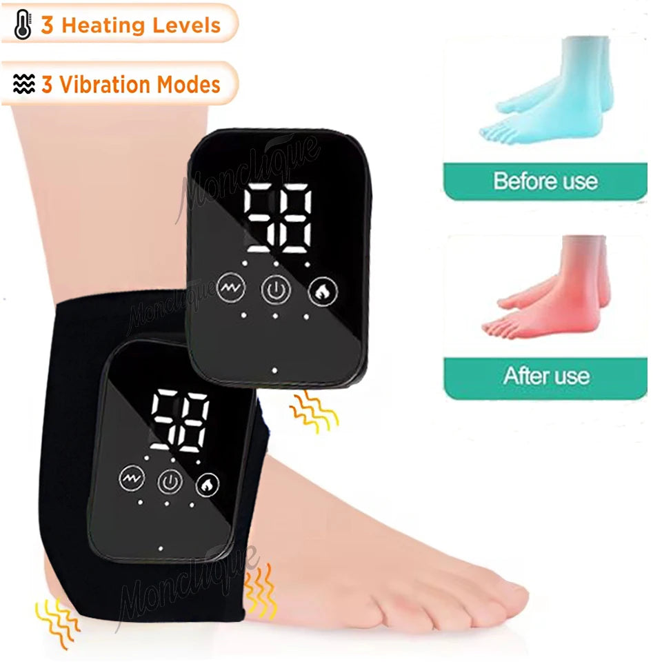 Electric Foot Ankle Massager with 3 Gears Vibration Hot Compress Ankle Support Blood Circulation Braces USB Plug Rechargeable