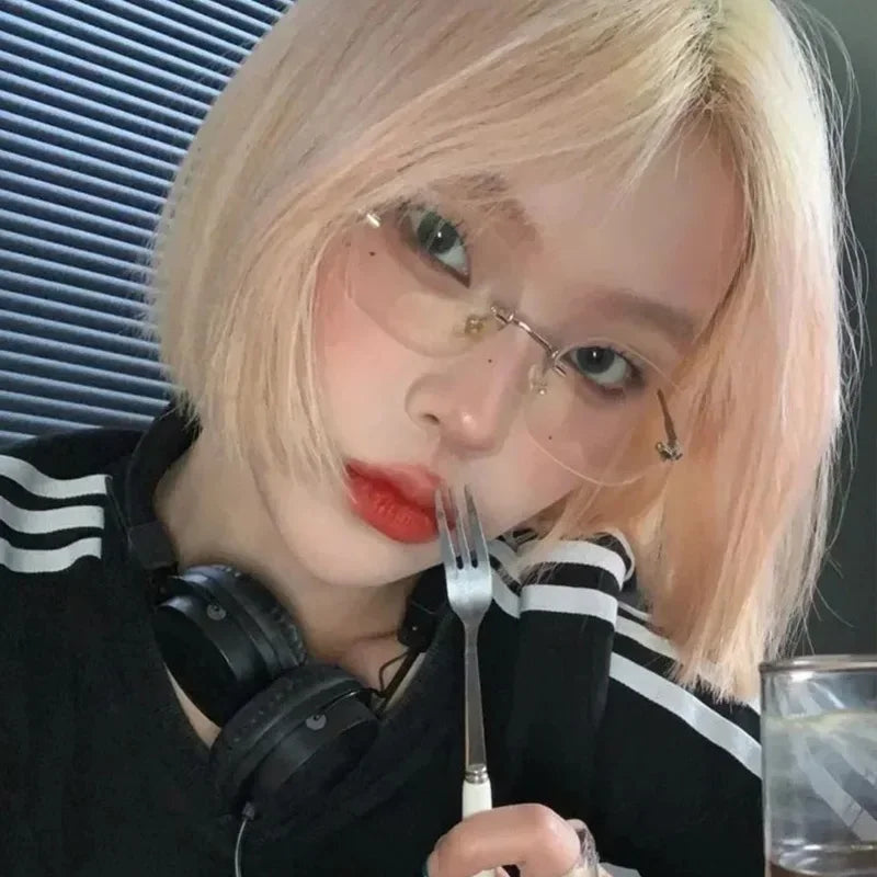 Blue Light Blocking Glasses Square Rimless Eyeglasses for Women Men Designer Retro Shade Eyewear UV400 Silver Computer Glasses