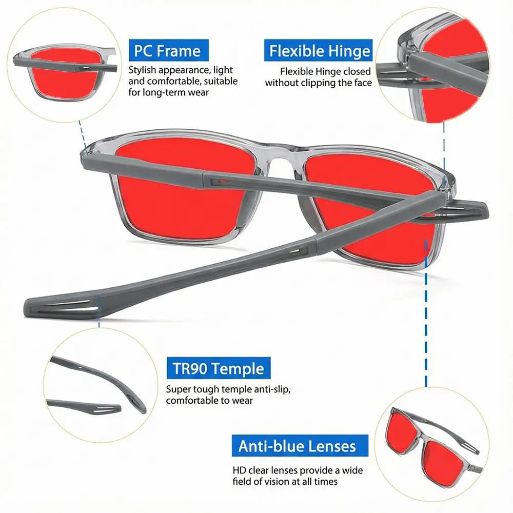 Blue Light Blocking Glasses Red Tinted Lenses Better Sleep Prevent Eye Fatigue Men Women TR90 Nightvision for Work and Driving