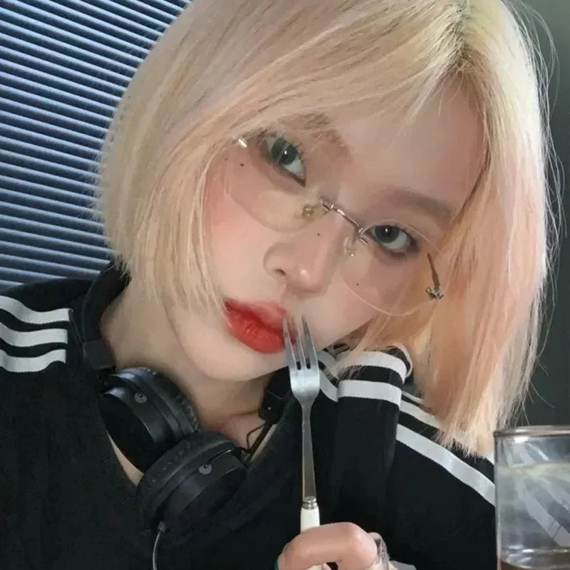 Square Rimless Eyeglasses Women Men Blue Light Blocking Glasses Designer Retro Shade Eyewear UV400 Silver Computer Glasses