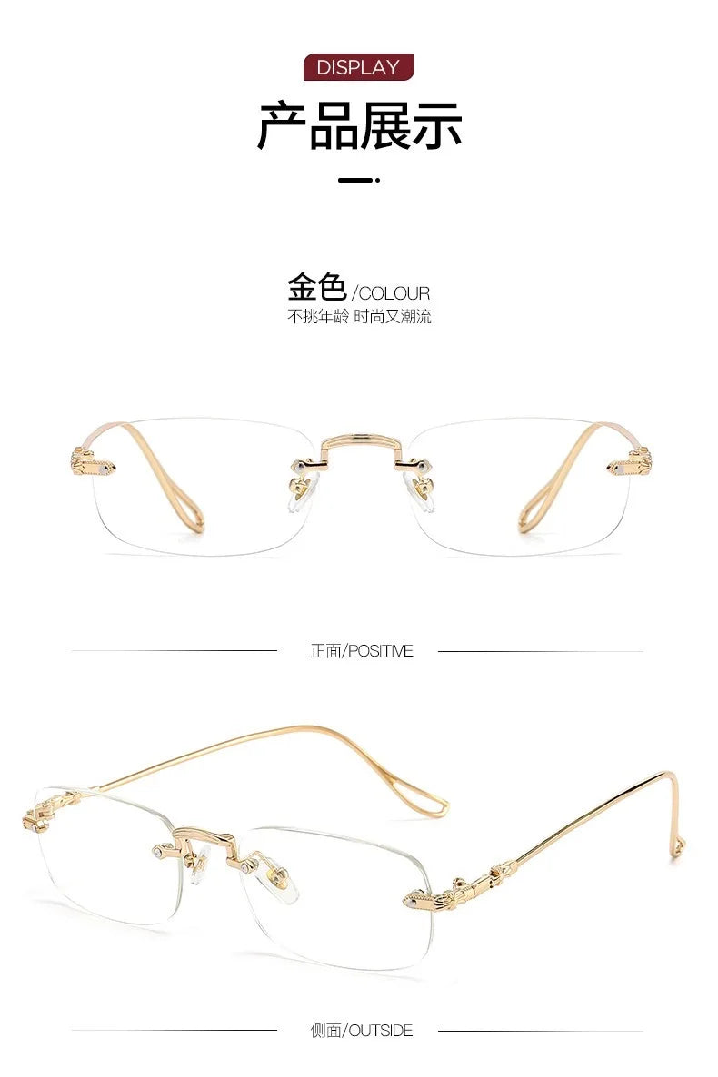 Blue Light Blocking Glasses Square Rimless Eyeglasses for Women Men Designer Retro Shade Eyewear UV400 Silver Computer Glasses