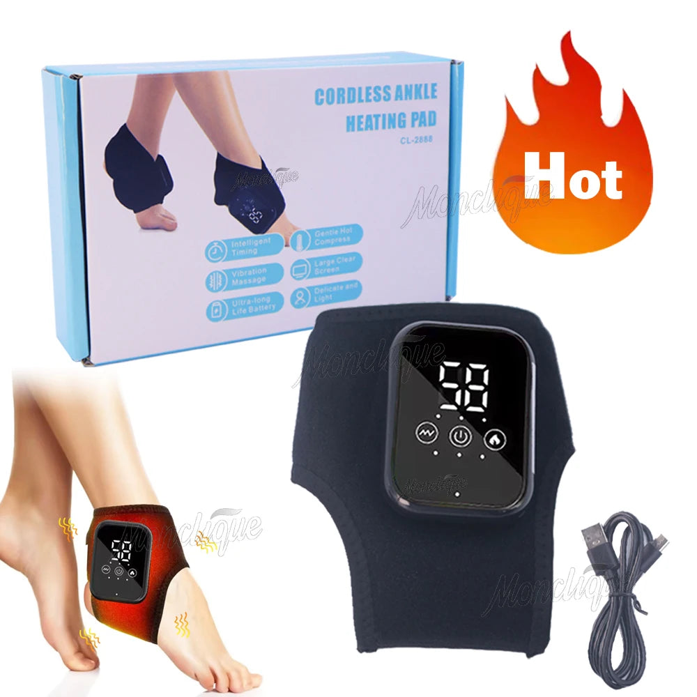 Electric Foot Ankle Massager with 3 Gears Vibration Hot Compress Ankle Support Blood Circulation Braces USB Plug Rechargeable