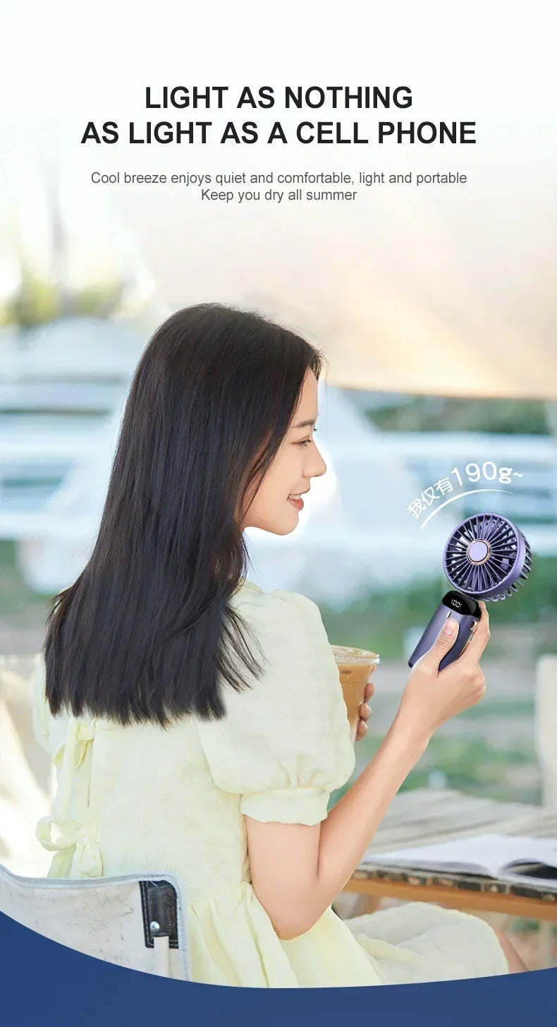 Portable Handheld Mini Fan 3000mAh Foldable Neck Hanging Fans 5 Speed Adjust USB Charge Fan with Phone Stand and Display Screen
