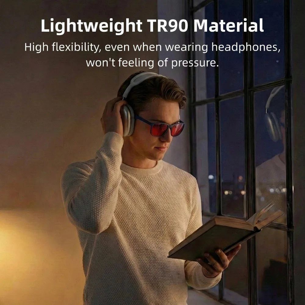 Blue Light Blocking Glasses Red Tinted Lenses Better Sleep Prevent Eye Fatigue Men Women TR90 Nightvision for Work and Driving