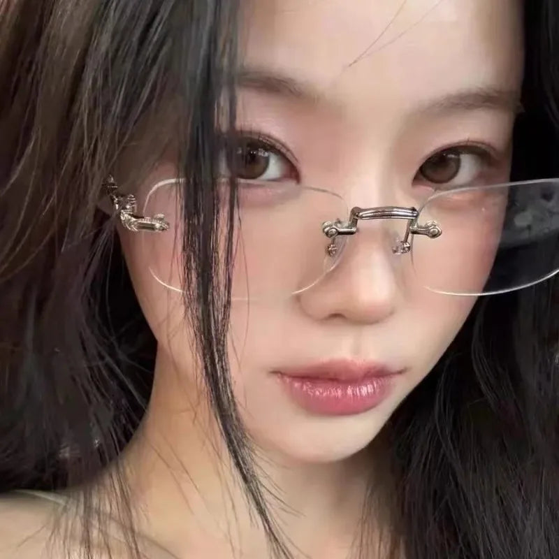 Blue Light Blocking Glasses Square Rimless Eyeglasses for Women Men Designer Retro Shade Eyewear UV400 Silver Computer Glasses