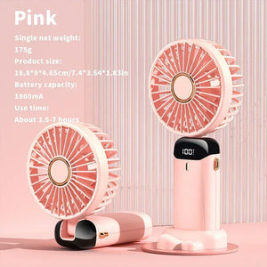 Portable Handheld Mini Fan 3000mAh Foldable Neck Hanging Fans 5 Speed Adjust USB Charge Fan with Phone Stand and Display Screen