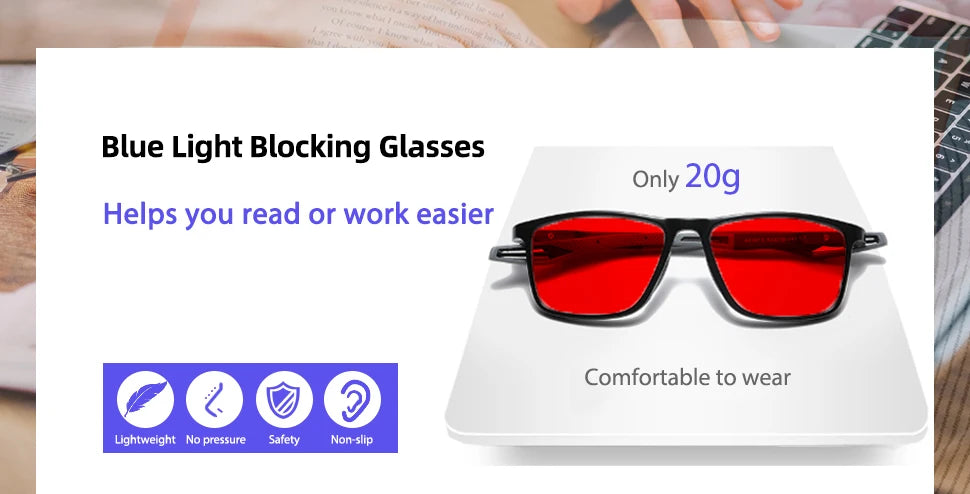 Blue Light Blocking Glasses Red Tinted Lenses Better Sleep Prevent Eye Fatigue Men Women TR90 Nightvision for Work and Driving