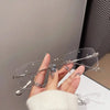 Square Rimless Eyeglasses Women Men Blue Light Blocking Glasses Designer Retro Shade Eyewear UV400 Silver Computer Glasses