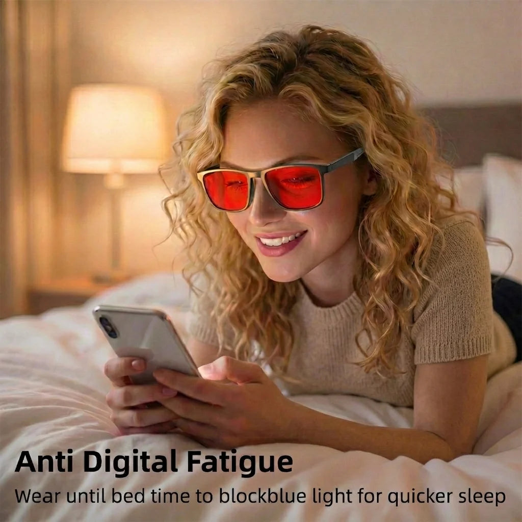 Blue Light Blocking Glasses Red Tinted Lenses Better Sleep Prevent Eye Fatigue Men Women TR90 Nightvision for Work and Driving